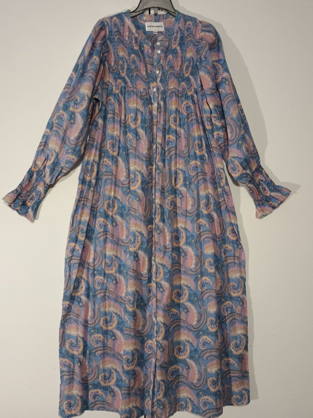 Antik Batik Blue Paisley Smocked Midi Maxi Dress Women’s XS Boho Long Sleeve - Picture 2 of 10
